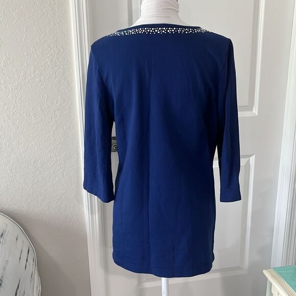 Quaker Factory  Blue Women's Top with Embellished Neckline - Picture 4 of 8